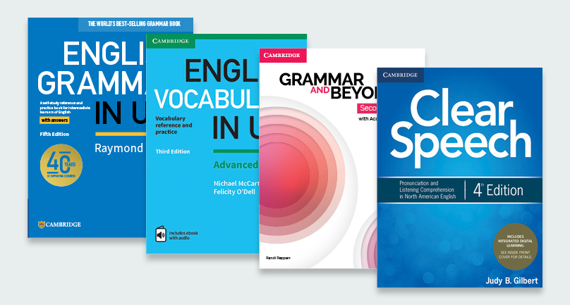 Book covers on grammar, vocabulary, and speech.